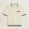 Męska koszulka polo z dzianiny w stylu „worn-white” z niebieskimi ściągaczami