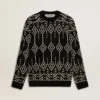 Męski sweter z mieszanki wełny z okrągłym dekoltem i wzorem argyle w technice żakardowej