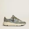 Męskie buty z Running Sole z jasnoniebieskiego nylonu z czarną gwiazdą i zieloną skórzaną wstawką na pięcie