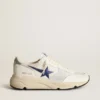 Running Sole z białej skóry i siateczki z niebieską gwiazdą z laminowanej skóry