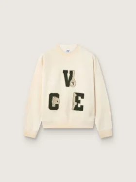 Bawełniana bluza unisex „Star” w kolorze vintage white z haftowanymi naszywkami VCE
