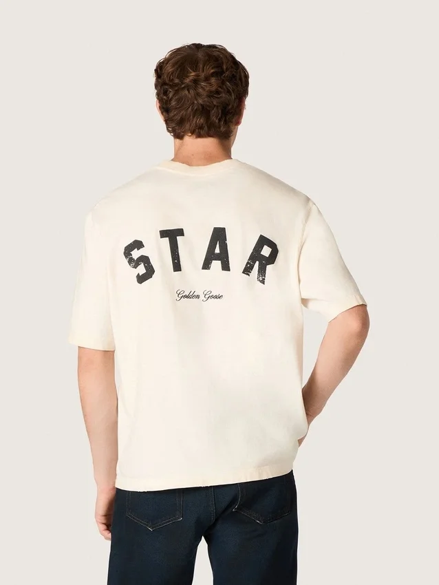 Bawełniana koszulka unisex „Star” w kolorze vintage white z czarnym nadrukiem na plecach