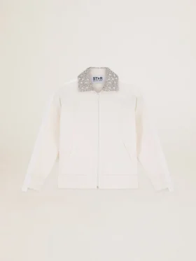Biała bluza z zamkiem z kolekcji Denise Star Collection w kolorze papirusowym z kołnierzem z kryształkami