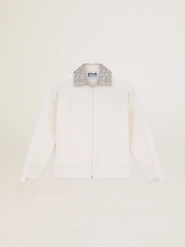 Biała bluza z zamkiem z kolekcji Denise Star Collection w kolorze papirusowym z kołnierzem z kryształkami