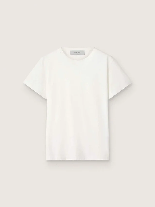 Biała damska koszulka o dopasowanym kroju w stylu „distressed”