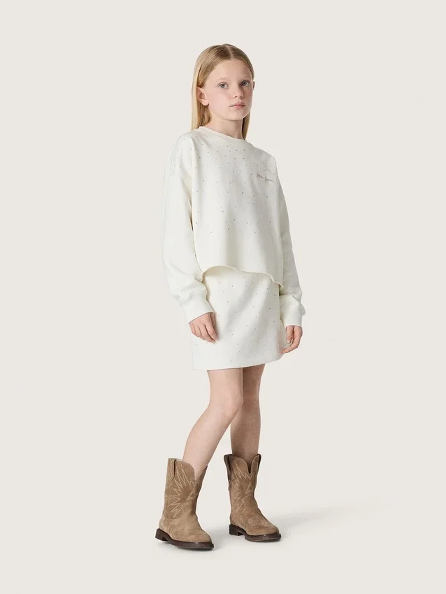 Bluza dla dziewczynek Journey z białej bawełny z kryształkami i logo
