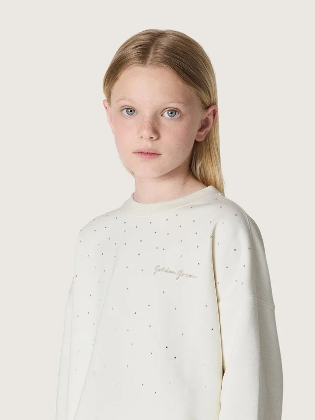Bluza dla dziewczynek Journey z białej bawełny z kryształkami i logo