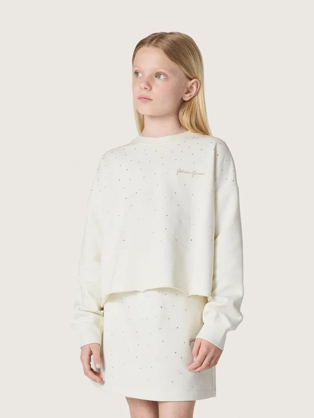 Bluza dla dziewczynek Journey z białej bawełny z kryształkami i logo