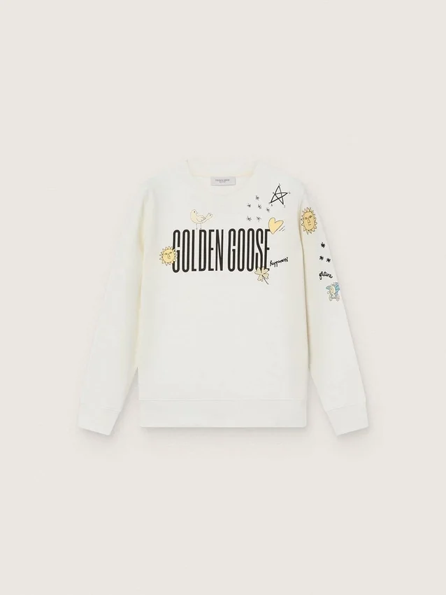 Bluza unisex „Journey” z białej mieszanki bawełny z nadrukiem w stylu doodle