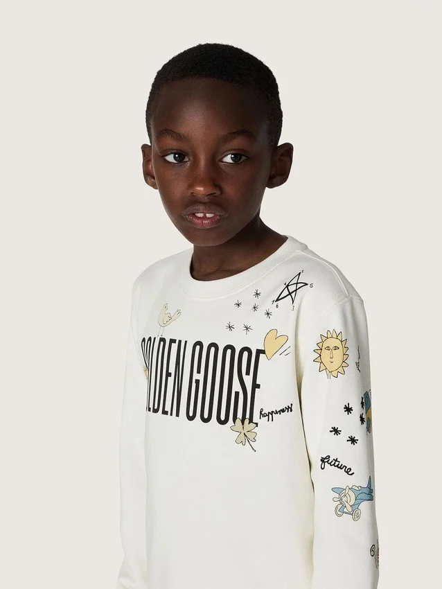 Bluza unisex „Journey” z białej mieszanki bawełny z nadrukiem w stylu doodle