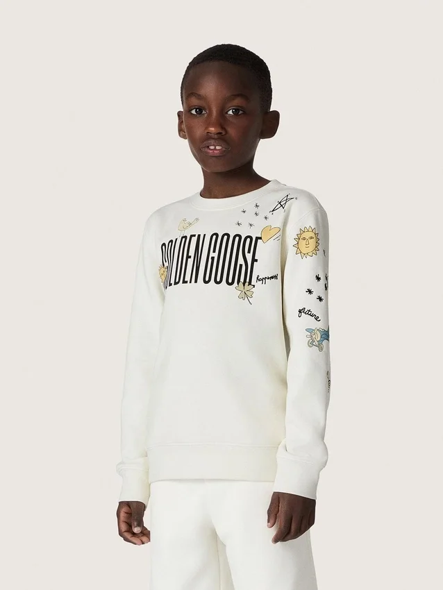 Bluza unisex „Journey” z białej mieszanki bawełny z nadrukiem w stylu doodle