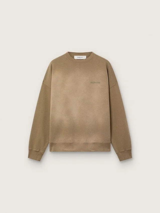 Bluza unisex z bawełny w kolorze wojskowej zieleni o wyglądzie wybielonym, z haftowanym logo