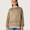 Bluza unisex z bawełny w kolorze wojskowej zieleni o wyglądzie wybielonym, z haftowanym logo