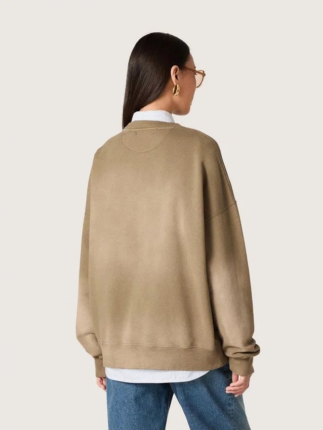 Bluza unisex z bawełny w kolorze wojskowej zieleni o wyglądzie wybielonym, z haftowanym logo