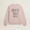 Bluza unisex z okrągłym dekoltem w kolorze starej róży z zielonym nadrukiem logo