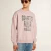 Bluza unisex z okrągłym dekoltem w kolorze starej róży z zielonym nadrukiem logo