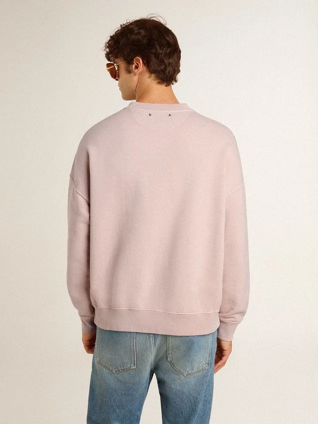 Bluza unisex z okrągłym dekoltem w kolorze starej róży z zielonym nadrukiem logo