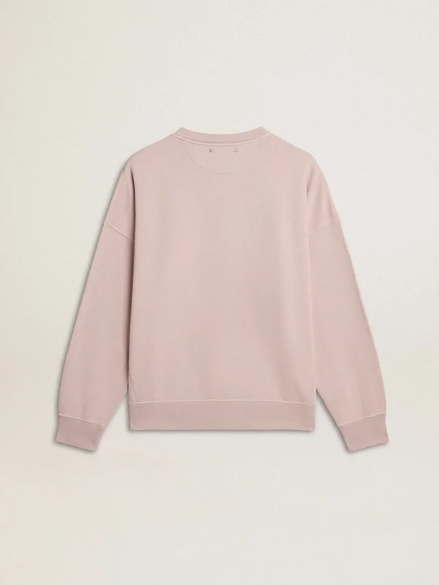 Bluza unisex z okrągłym dekoltem w kolorze starej róży z zielonym nadrukiem logo
