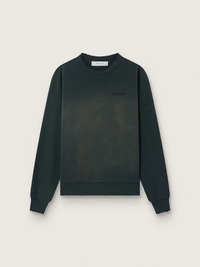 Bluza unisex z postarzanej czarnej bawełny z haftowanym logo