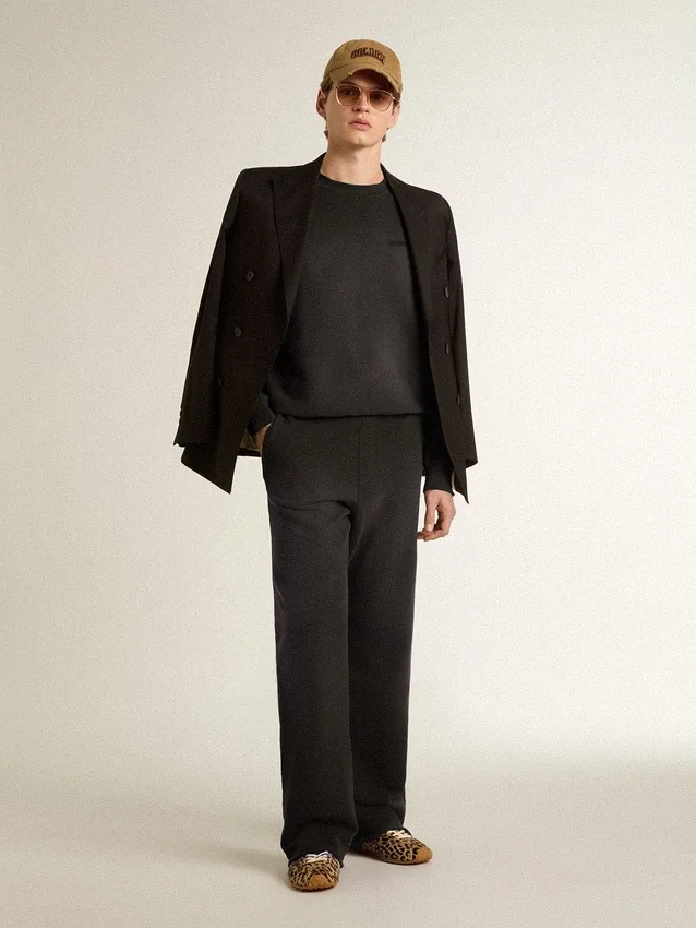 Bluza unisex z postarzanej czarnej bawełny z haftowanym logo
