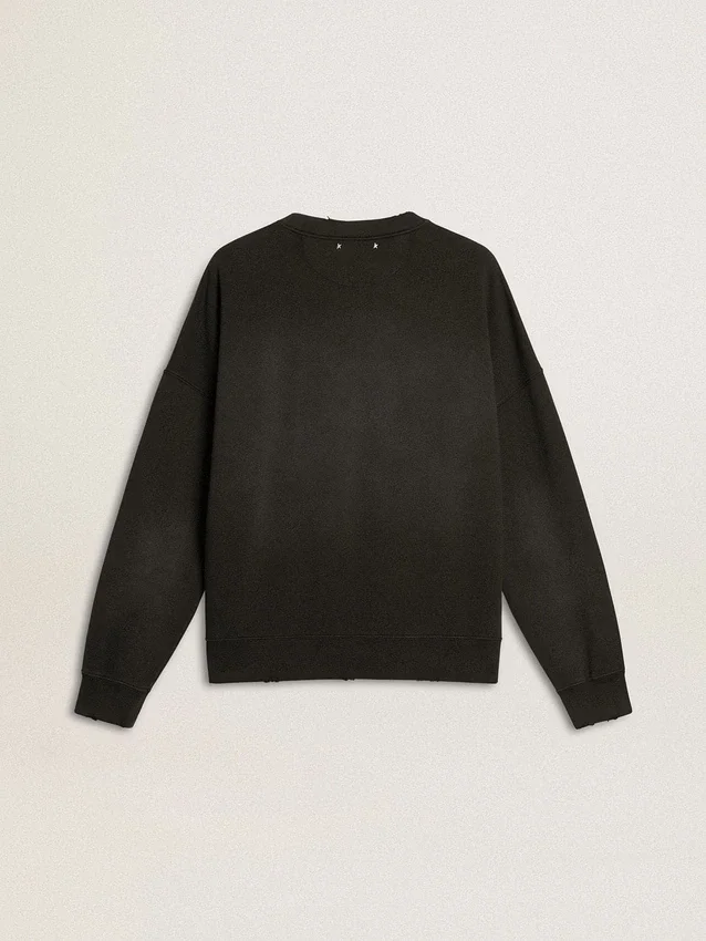 Bluza unisex z postarzanej czarnej bawełny z haftowanym logo