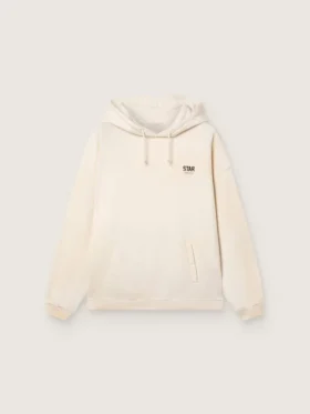 Bluza z kapturem Star unisex z białej bawełny z nadrukiem logo