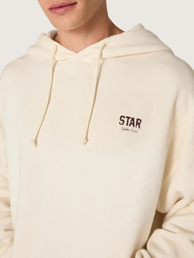 Bluza z kapturem Star unisex z białej bawełny z nadrukiem logo