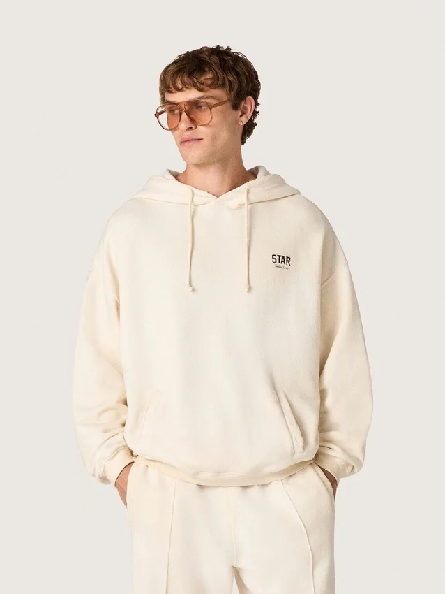 Bluza z kapturem Star unisex z białej bawełny z nadrukiem logo