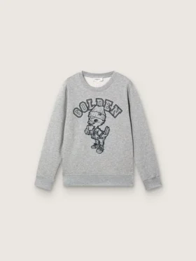 Bluza z okrągłym dekoltem Journey dla chłopców, z bawełny w kolorze szarej melanżowej z nadrukiem maskotki