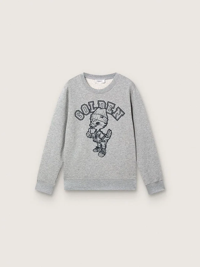 Bluza z okrągłym dekoltem Journey dla chłopców, z bawełny w kolorze szarej melanżowej z nadrukiem maskotki