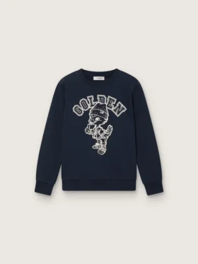 Bluza z okrągłym dekoltem Journey dla chłopców z granatowej bawełny z nadrukiem maskotki