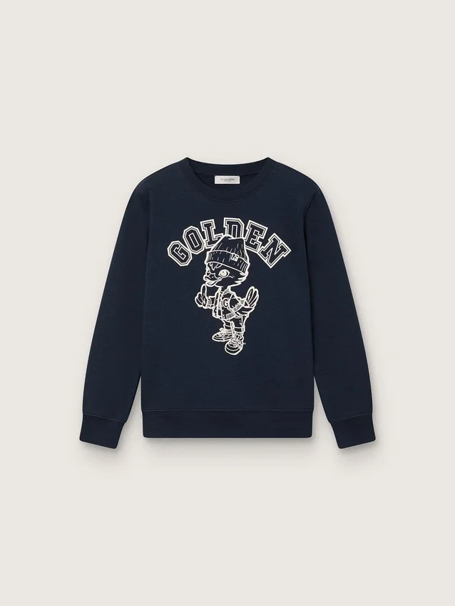 Bluza z okrągłym dekoltem Journey dla chłopców z granatowej bawełny z nadrukiem maskotki