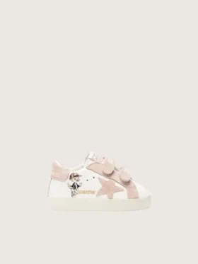 Buty dla maluchów z nappy z różową zamszową gwiazdką i nadrukiem maskotki