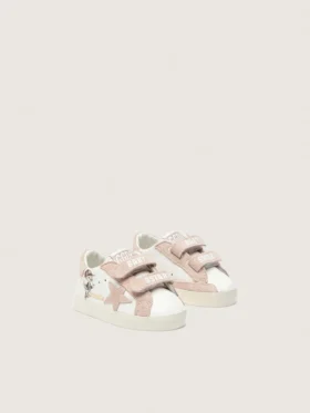 Buty dla maluchów z nappy z różową zamszową gwiazdką i nadrukiem maskotki
