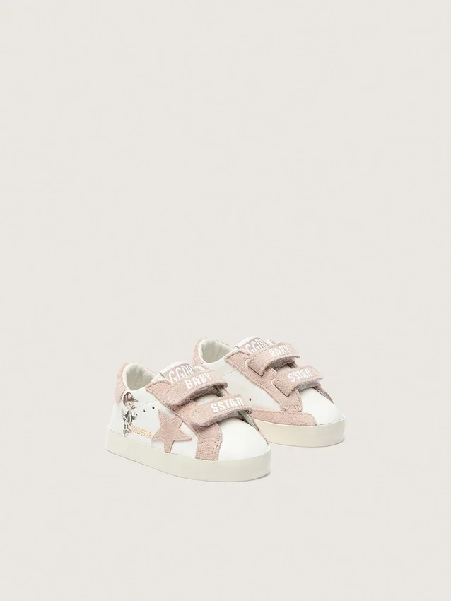 Buty dla maluchów z nappy z różową zamszową gwiazdką i nadrukiem maskotki