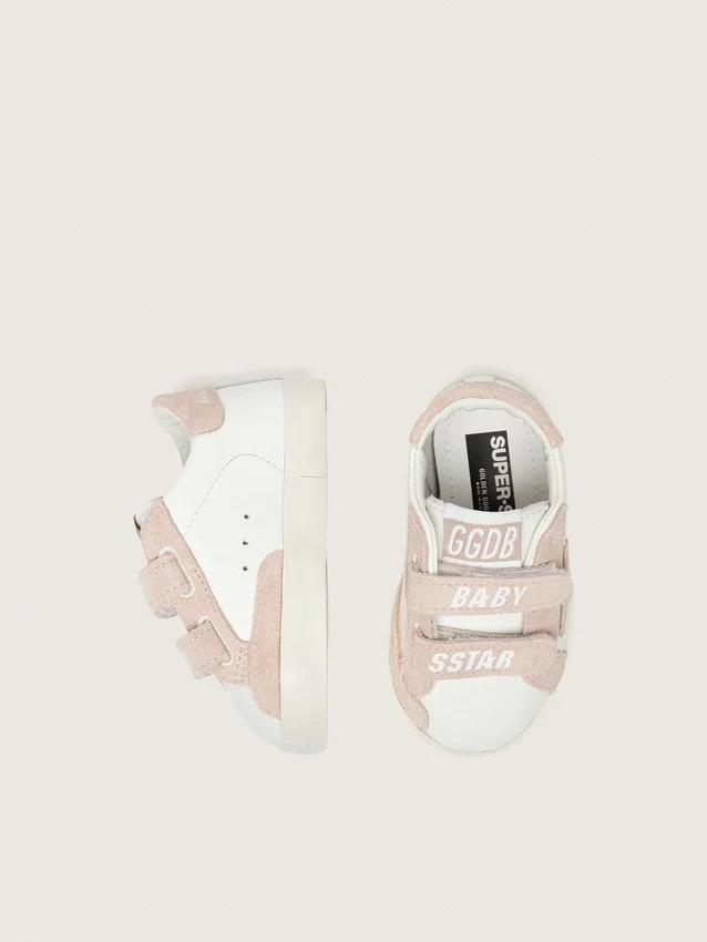 Buty dla maluchów z nappy z różową zamszową gwiazdką i nadrukiem maskotki