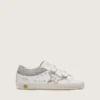 Buty Young Old School z białej skóry z metaliczną srebrną skórzaną gwiazdą i srebrnymi kryształowymi wstawkami