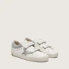 Buty Young Old School z białej skóry z metaliczną srebrną skórzaną gwiazdą i srebrnymi kryształowymi wstawkami