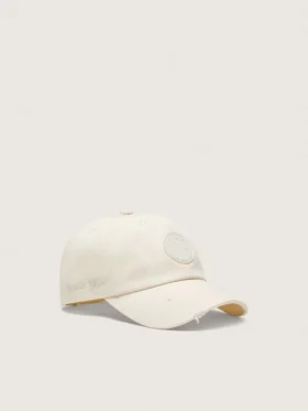 Czapka z daszkiem Journey z białej bawełnianej tkaniny skośnej z naszywką i haftem golden goose