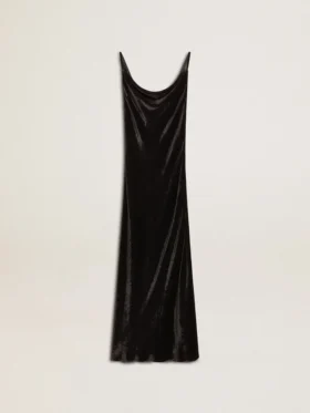 Czarna damska sukienka typu slip dress z efektem aksamitu