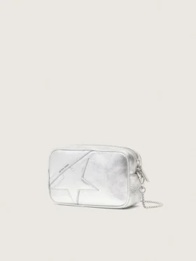 Damowa Star Bag w wersji mini z laminowanej skóry w kolorze srebrnym z gwiazdą w tym samym odcieniu