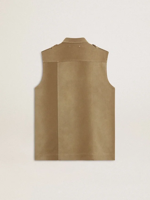 Damska koszula z dżinsu w kolorze piaskowym z detalami w stylu militarnym