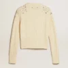 Damska krótka bluza w stylu „worn-white” z ozdobnymi kryształkami