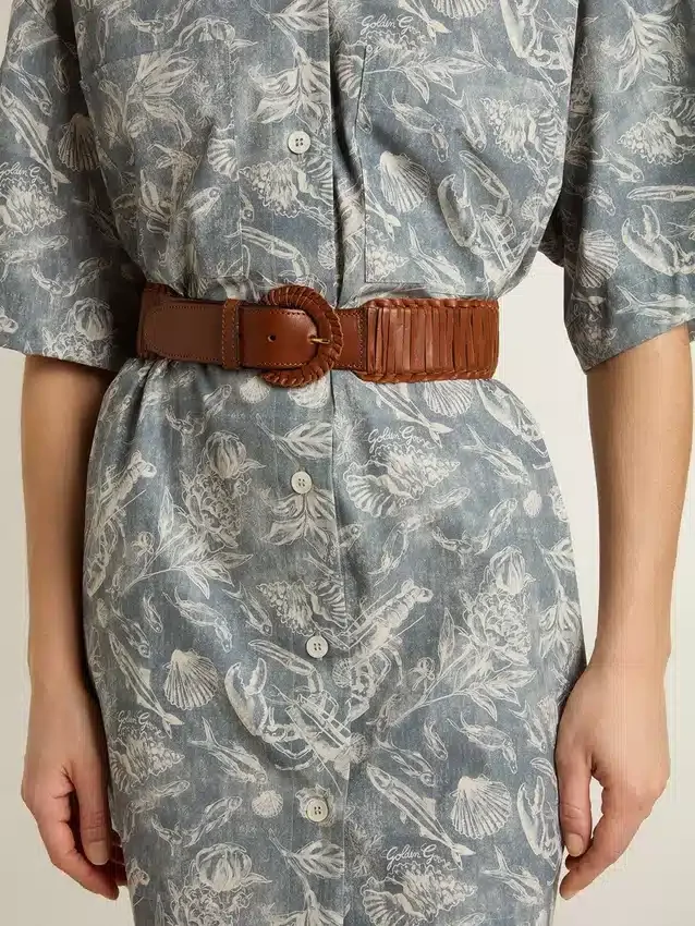 Damski pasek z plecionej brązowej skóry
