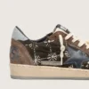 Damskie buty Ball Star LAB z brązowego aksamitu matelassé z kryształkami i czarną skórzaną gwiazdką
