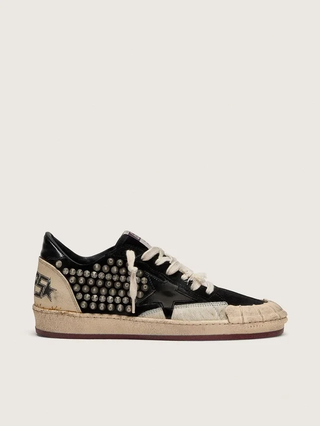 Damskie buty Ball Star LAB z czarnego zamszu z ćwiekami i błyszczącą czarną skórzaną gwiazdą