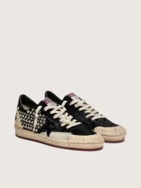 Damskie buty Ball Star LAB z czarnego zamszu z ćwiekami i błyszczącą czarną skórzaną gwiazdą