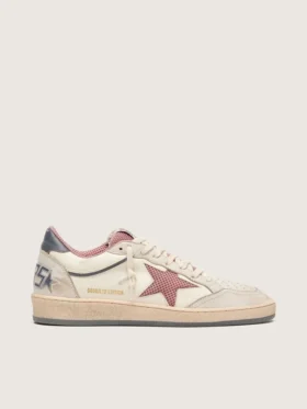 Damskie buty Ball Star LTD z beżowej skóry z różową gwiazdą z siateczki i niebieską skórzaną wstawką na pięcie