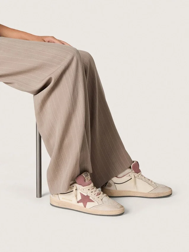 Damskie buty Ball Star LTD z beżowej skóry z różową gwiazdą z siateczki i niebieską skórzaną wstawką na pięcie