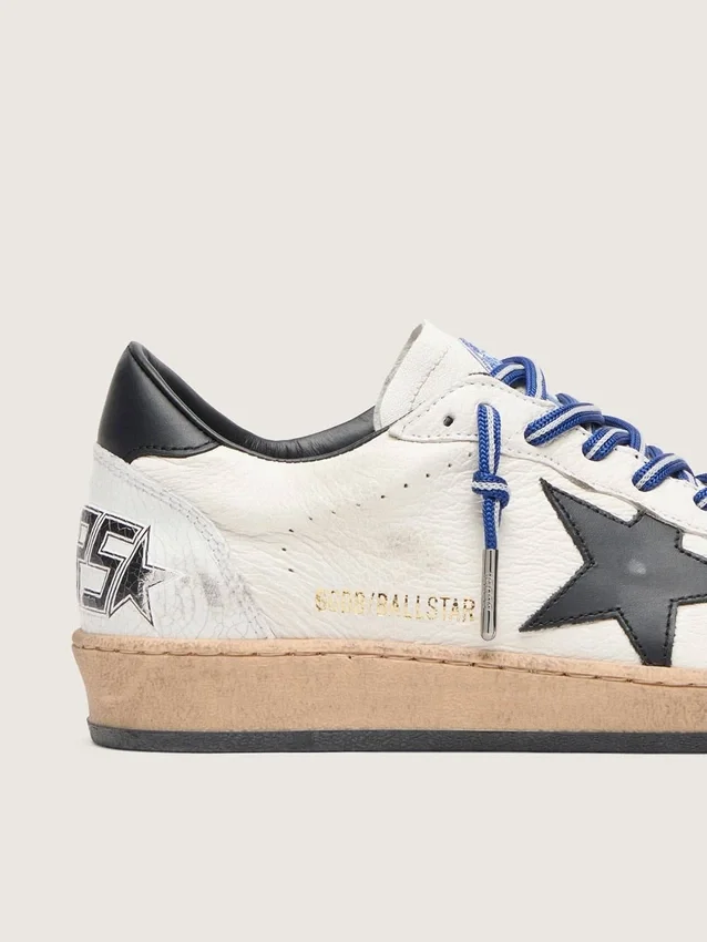 Męskie buty Ball Star LTD z białej skóry nappa z czarną skórzaną gwiazdą i paskiem na pięcie